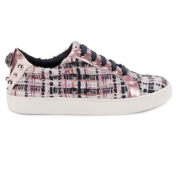 Kurt Geiger London Ludo Studded Pink Tweed Sneakers Lace-Up Shoe | EU 40 US 9.5 - Picture 1 of 12